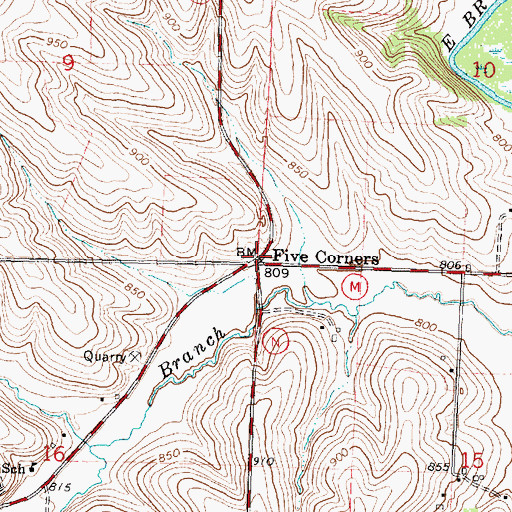 Topographic Map of Five Corners, WI