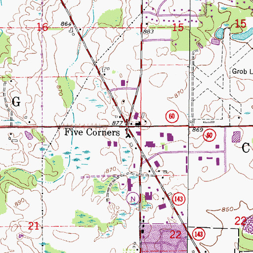 Topographic Map of Five Corners, WI