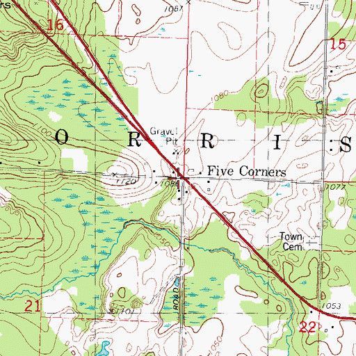 Topographic Map of Five Corners, WI
