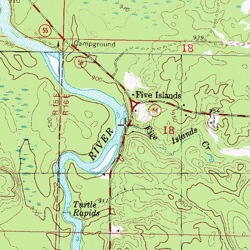 Topographic Map of Five Island Creek, WI