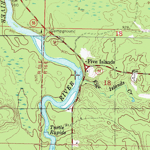 Topographic Map of Five Islands, WI