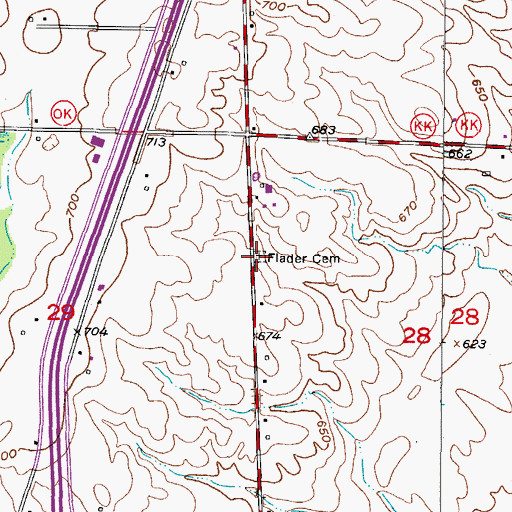 Topographic Map of Flader Cemetery, WI