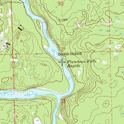 Topographic Map of Flambeau Falls Rapids, WI