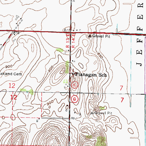 Topographic Map of Flanagan School, WI