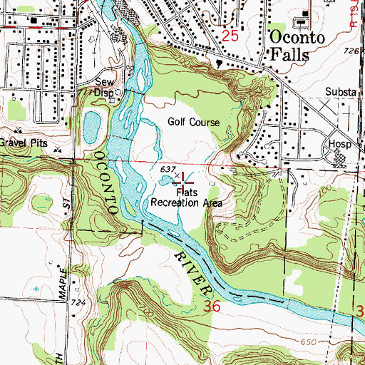 Topographic Map of Flats Recreation Area, WI
