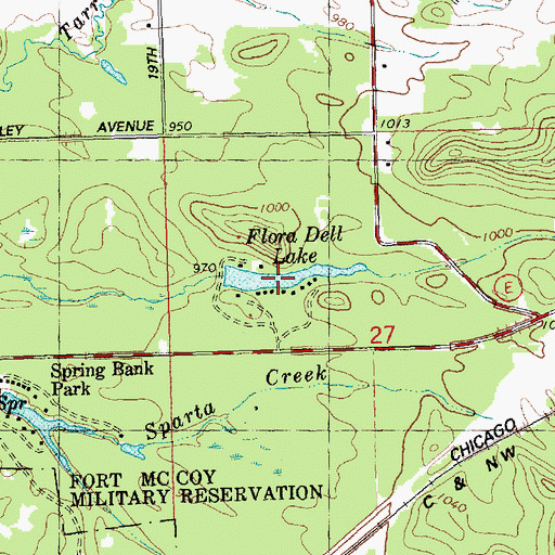 Topographic Map of Flora Dell Lake, WI