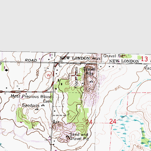 Topographic Map of Floral Hill Cemetery, WI