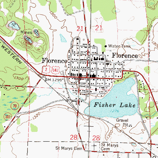 Topographic Map of Florence, WI