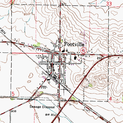 Topographic Map of Footville, WI