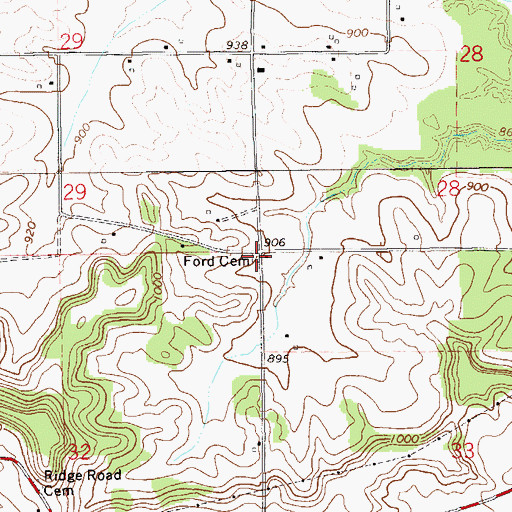 Topographic Map of Ford Cemetery, WI