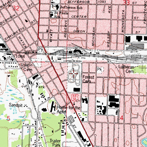Topographic Map of Forest Cemetery, WI