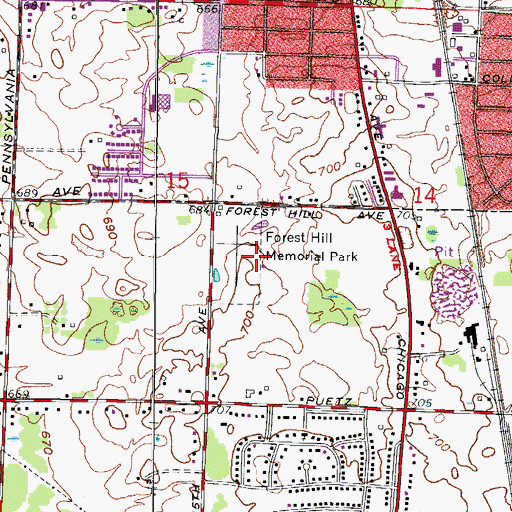 Topographic Map of Forest Hill Memorial Park, WI