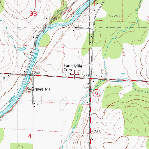 Topographic Map of Forestville Cemetery, WI