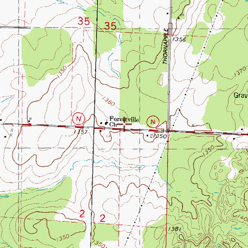 Topographic Map of Forestville Church, WI