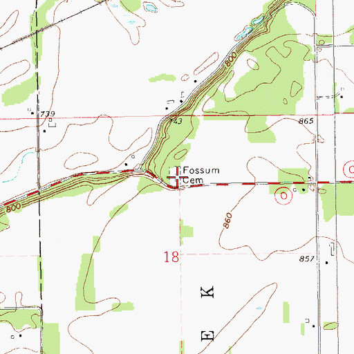 Topographic Map of Fossum Cemetery, WI