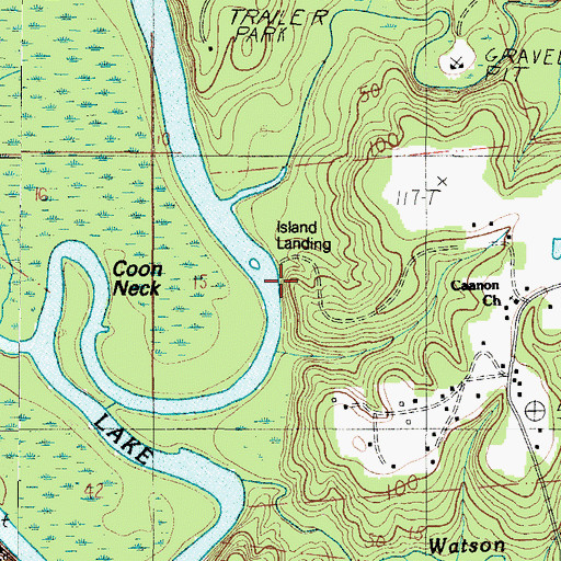 Topographic Map of Island Landing, AL