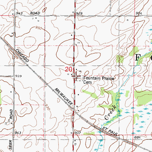 Topographic Map of Fountain Prairie Cemetery, WI
