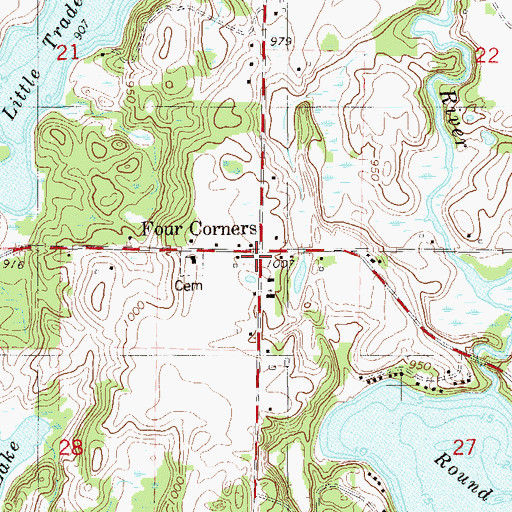 Topographic Map of Four Corners, WI
