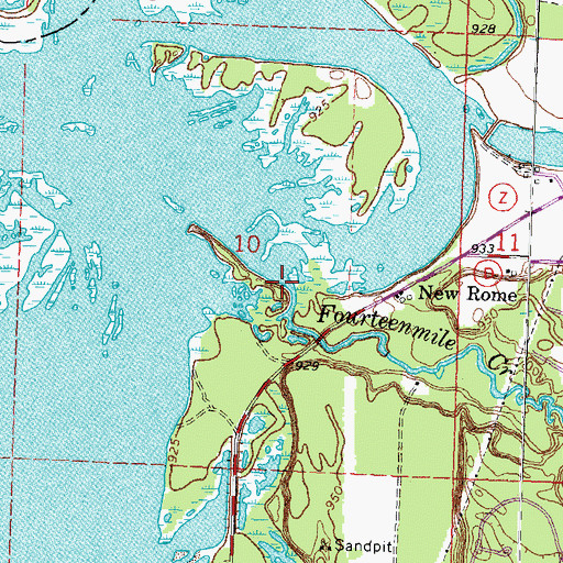 Topographic Map of Fourteenmile Creek, WI