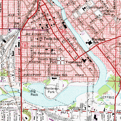 Topographic Map of Fourth Ward Park, WI