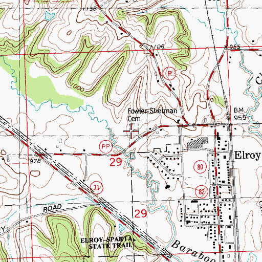 Topographic Map of Fowler-Sherman Cemetery, WI