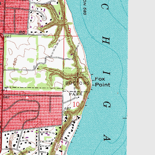 Topographic Map of Fox Point, WI