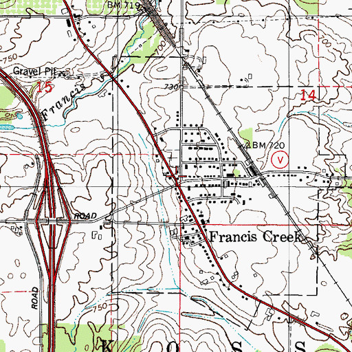 Topographic Map of Francis Creek, WI