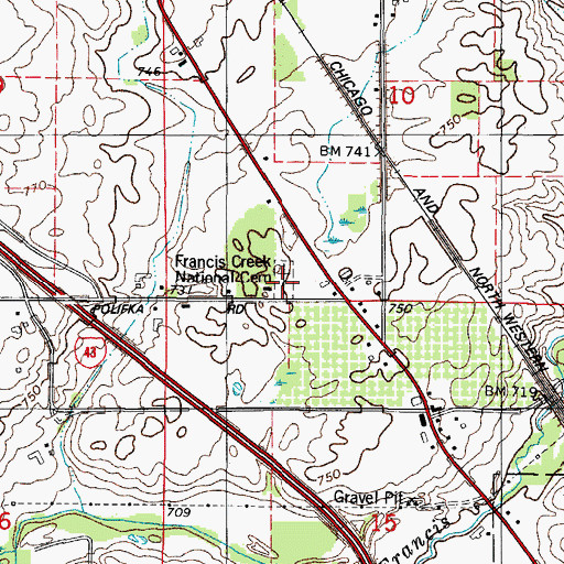 Topographic Map of Francis Creek National Cemetery, WI