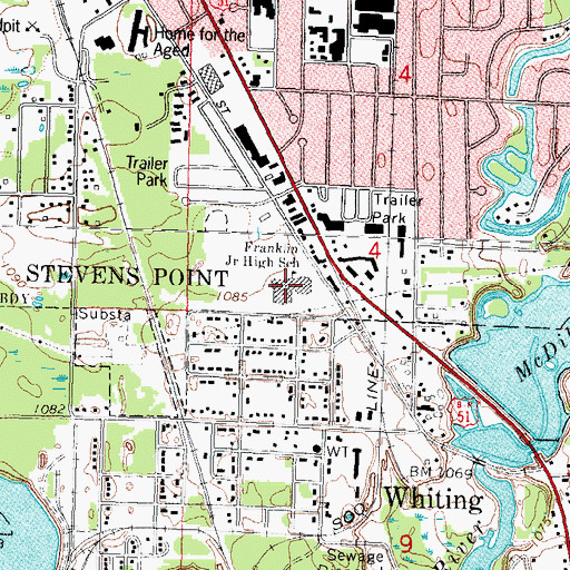 Topographic Map of Ben Franklin Junior High School, WI