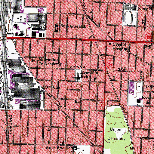 Topographic Map of Franklin Elementary School, WI