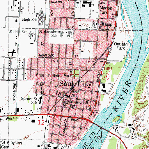 Topographic Map of Free Thinkers Park, WI