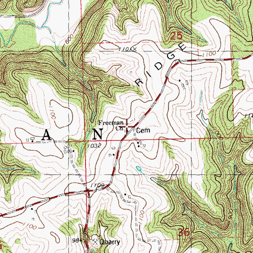 Topographic Map of Freeman Church, WI