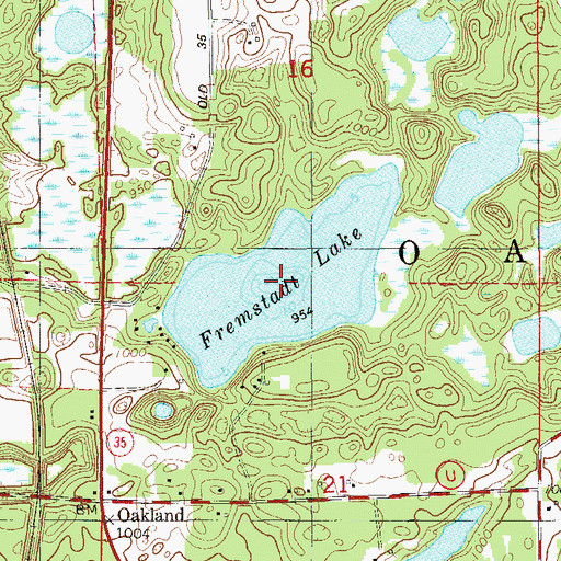 Topographic Map of Fremstadt Lake, WI