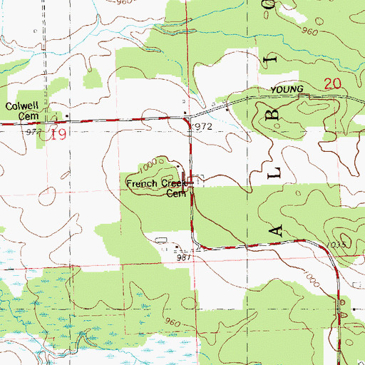 Topographic Map of French Creek Cemetery, WI