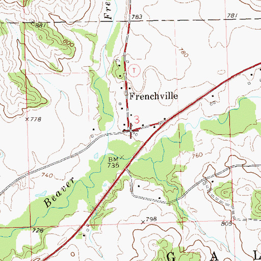 Topographic Map of Frenchville, WI