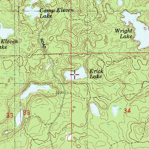 Topographic Map of Erick Lake, WI