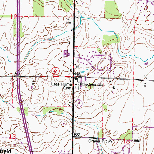 Topographic Map of Friedens Church, WI
