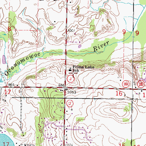 Topographic Map of Friess Lake School, WI