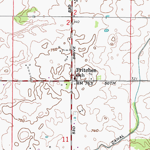 Topographic Map of Fritchen School, WI