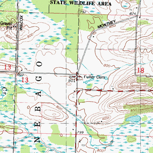 Topographic Map of Fuller Cemetery, WI