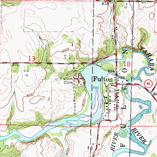 Topographic Map of Fulton Cemetery, WI