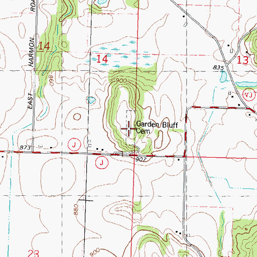 Topographic Map of Garden Bluff Cemetery, WI