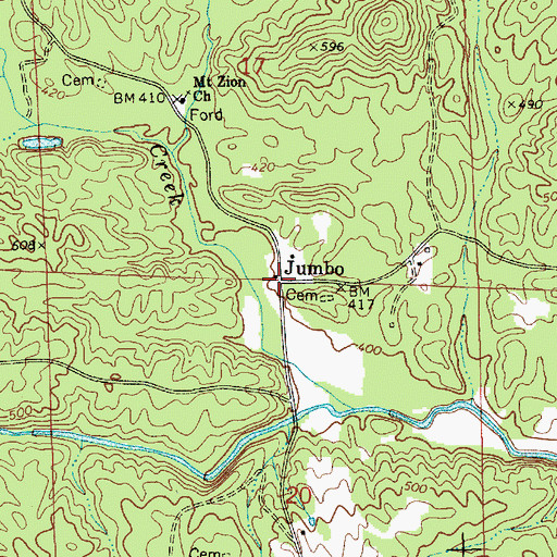 Topographic Map of Jumbo, AL