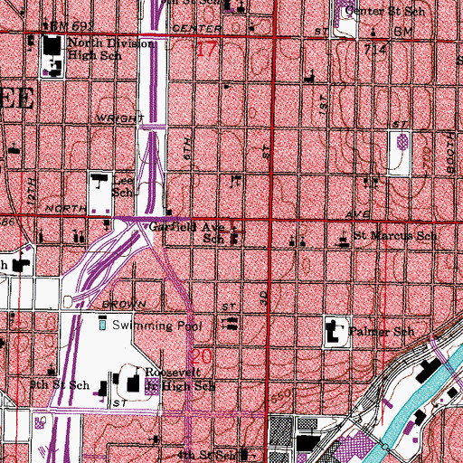 Topographic Map of Garfield Avenue Elementary School, WI
