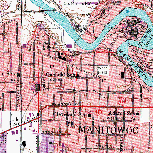 Topographic Map of Garfield School, WI