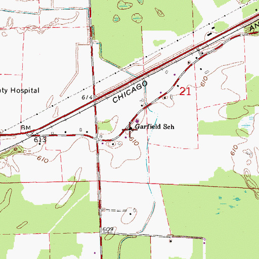 Topographic Map of Garfield School, WI