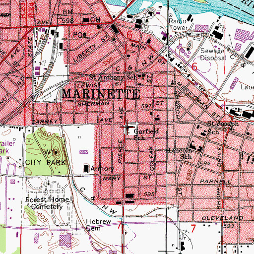 Topographic Map of Garfield Elementary School, WI