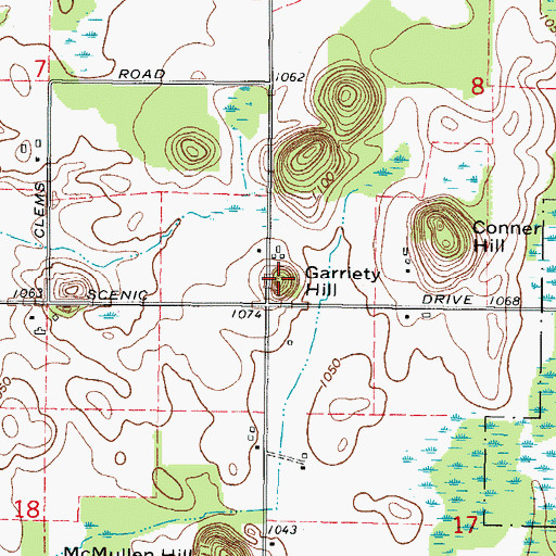 Topographic Map of Garriety Hill, WI