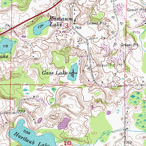 Topographic Map of Gass Lake, WI