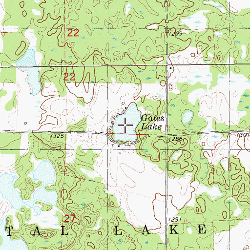Topographic Map of Gates Lake, WI